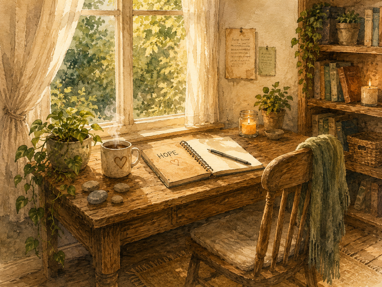 A warm cozy writing desk — a safe space to connect